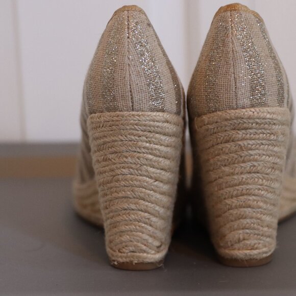 Nine West Sz 10 Espadrille Wedge Silver Metallic Stripe Gold Trim Textile Upper - Picture 10 of 16